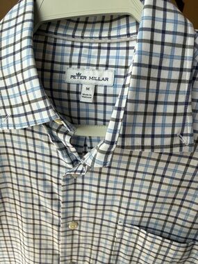 Peter Millar Button Down Shirt Men’s Medium Blue Plaid Performance Stretch